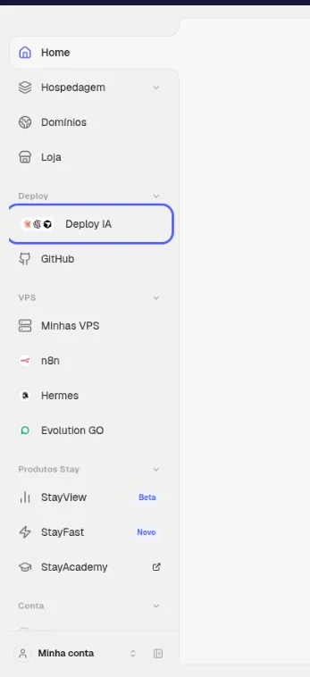 Menu da esquerda com o item Deploy IA destacado