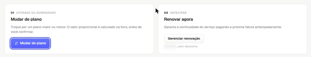 Bloco Mudar de plano, com o botão Mudar de plano destacado