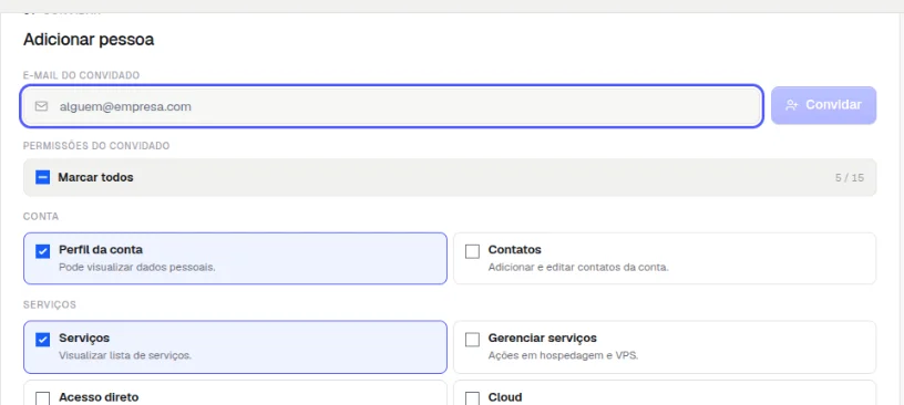 Seção Adicionar pessoa com o campo E-mail do convidado destacado