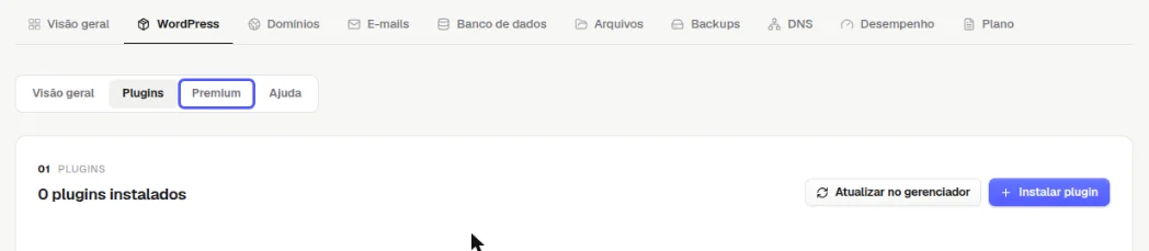 Subabas do WordPress com a subaba Premium destacada