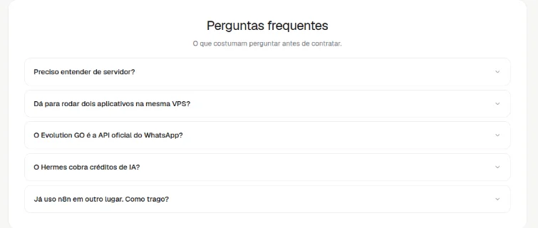 Seção Perguntas frequentes com as perguntas sobre os apps prontos
