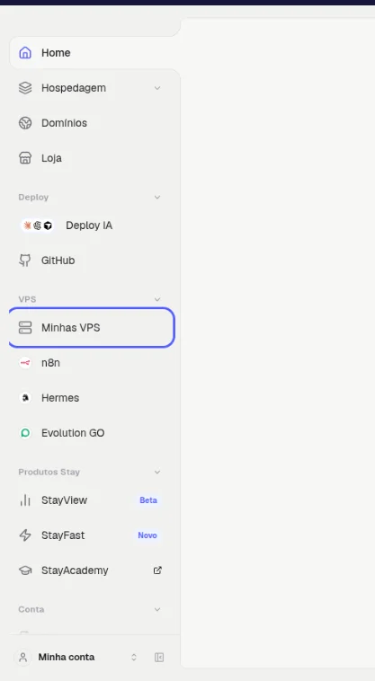 Menu da esquerda com o item Minhas VPS destacado