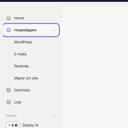 Menu da esquerda do painel com o item Hospedagem destacado