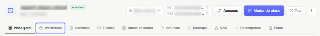 Fileira de abas da página do site com a aba WordPress destacada